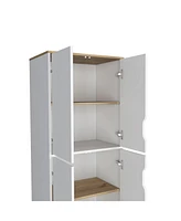 Depot E-shop Dahoon Double Kitchen Pantry Double Kitchen Pantry, Double Door Cabinet, Four Shelves, Light Oak / White