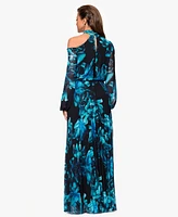 Xscape Petites Mock-Neck Cutout Long-Sleeve Long Sheath Dress