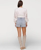 Avec Les Filles Women's Crochet-Front Denim Cutoff Shorts
