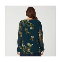 Summit Bloom Navy Flroal V-Neck Long Sleeve Top