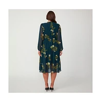 Summit Bloom Navy Long Sleeve Midi Dress