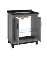 Festival 30" Bathroom Vanity with Marbel Undermount Sink and Glass Shelves Storage Cabinet