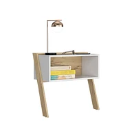 Depot E-shop Leticia Nightstand, Two Legs, One Shelf, Superior Top, Light Oak / White