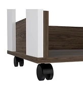 Depot E-shop Pillar Kitchen Cart, Four Casters, Three Shelves, White / Dark Walnut