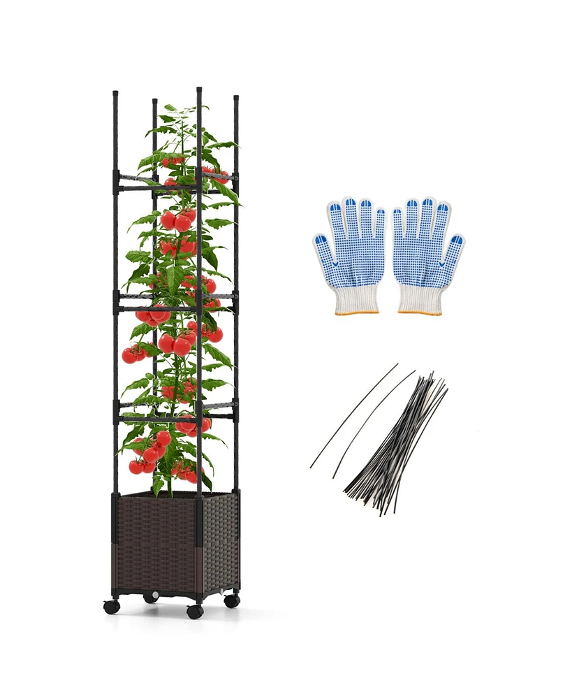 Raised Garden Bed with Plant Box Trellis and Lockable Wheels Adjustable Height
