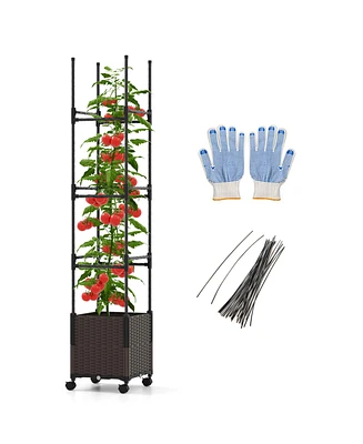 Raised Garden Bed with Plant Box Trellis and Lockable Wheels Adjustable Height