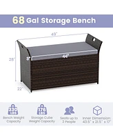 Slickblue Outdoor Bench with Hand-woven Pe Rattan Wicker and Side Handles
