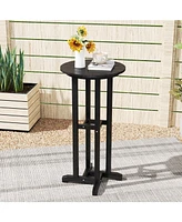 Round Bar Table Patio Hdpe Height Dining with Slatted Tabletop