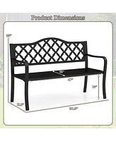 Outdoor Patio Bench with Curved Armrests for 2 to 3 People for Garden or Porch