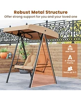 2-Person Outdoor Porch Swing with A-Shaped Metal Stand and Adjustable Canopy
