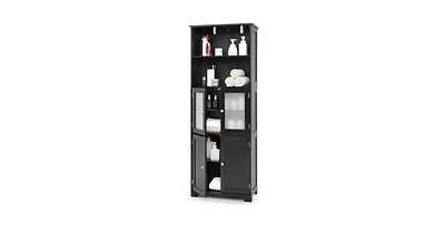 6-Tier Freestanding Bathroom Cabinet with 2 Open Compartments and Adjustable Shelves