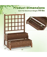 Raised Garden Bed with Trellis 2-tier Planter Box with Drainage Holes