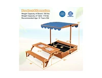 Slickblue Kids Wooden Sand Box with Foldable Picnic Sensory Table and Bench