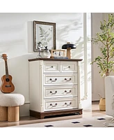 Farmhouse Style Drawer Dresser Bathrooom Cabinet Chest with Base Wooden Rustic Chest of Drawers