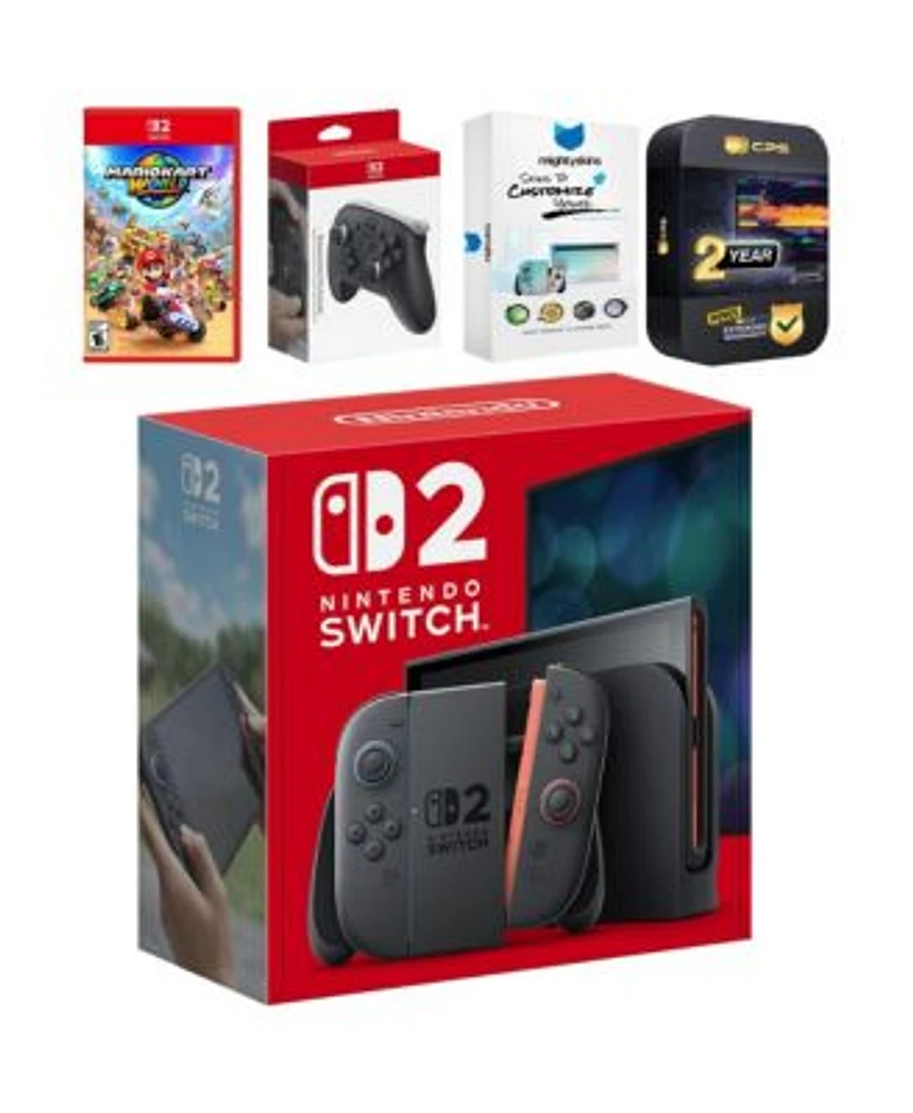 Nintendo Switch 2 Console With Mario Kart World Pro Controller Mightyskins Code 2 Cps Year Extended Warranty