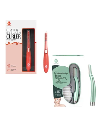 Pursonic Beauty Duo Bundle – Heated Eyelash Curler with Comb + Precision Dermaplaning Hair Remover Tool for Flawless Lashes and Smooth Skin
