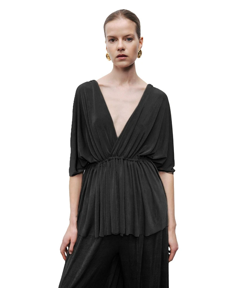 Nocturne Women's V-Neck Beaded Accessory Blouse