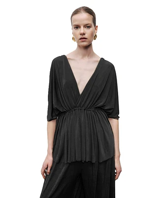 Nocturne Women's V-Neck Beaded Accessory Blouse