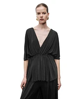 Nocturne Women's V-Neck Beaded Accessory Blouse