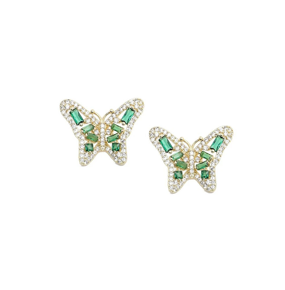 Sohi Women's Silver Crystal Butterfly Stud Earrings