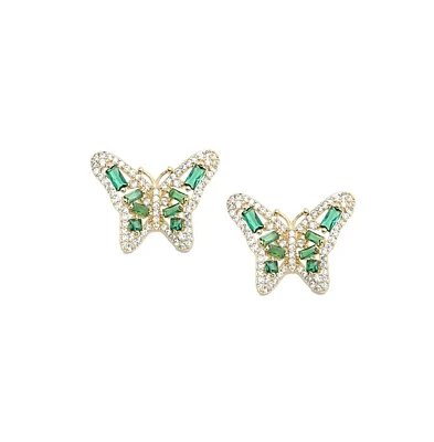 Sohi Women's Silver Crystal Butterfly Stud Earrings