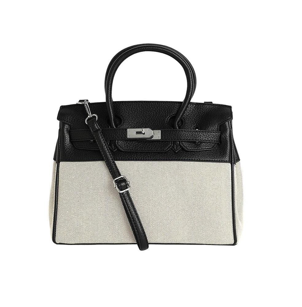Women's The Panel-Overlap Satchel Bag - Off-White & Obsidian Black
