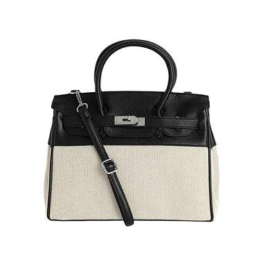 Women's The Panel-Overlap Satchel Bag - Off-White & Obsidian Black