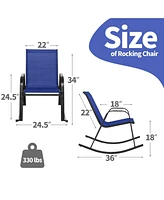 Set of 2 Metal Patio Rocking Chair with Breathable Seat Fabric