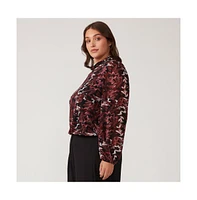 Reflection Leaves Black Pink Wrap Long Sleeve Top