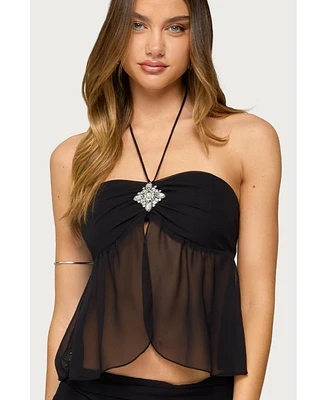 Edikted Women's Jettie Sheer Chiffon Split Front Top