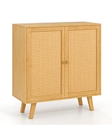 Wicker Buffet Storage Cabinet with Pe Rattan Doors and Freestanding Kitchen Cupboard