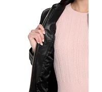 Guess Women's Collarless Zip-Front Leather Jacket