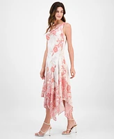 Robbie Bee Women's Cowlneck Handkerchief-Hem Dress