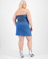 Full Circle Trends Trendy Plus Denim Corset Top & Mini Skirt Set