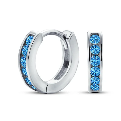 Bling Jewelry Delicate Tiny Cz Channel Set Huggie Hoop Earrings Sterling Silver
