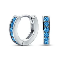 Bling Jewelry Delicate Tiny Cz Channel Set Huggie Hoop Earrings Sterling Silver