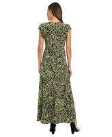 London Times Petites Printed Jersey Long Fit & Flare Dress