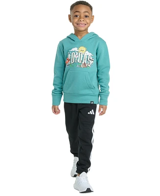 adidas Toddler & Little Boys Long-Sleeve Graphic Fleece Pullover Hoodie Jogger Pants, 2 Piece Set