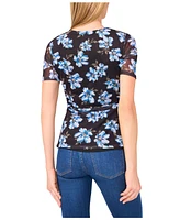 CeCe Women's Short Sleeve Ruched Side Mesh Top
