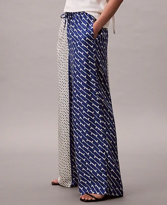 Calvin Klein Women's Printed Twill Wide-Leg Pants