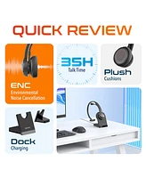 Delton Noise Canceling Bluetooth Computer Headset with Charging Dock, Auto Pair Usb Dongle for Pc/Laptop, Compatible with Ms Teams, Zoom, Google Meet,