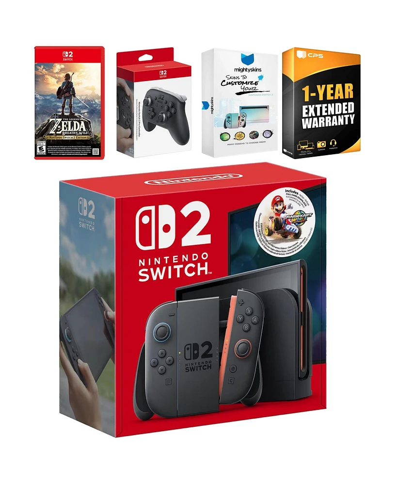 Nintendo Switch 2 + Mario Kart World Bundle with Zelda Breath of the Wild, Pro Controller