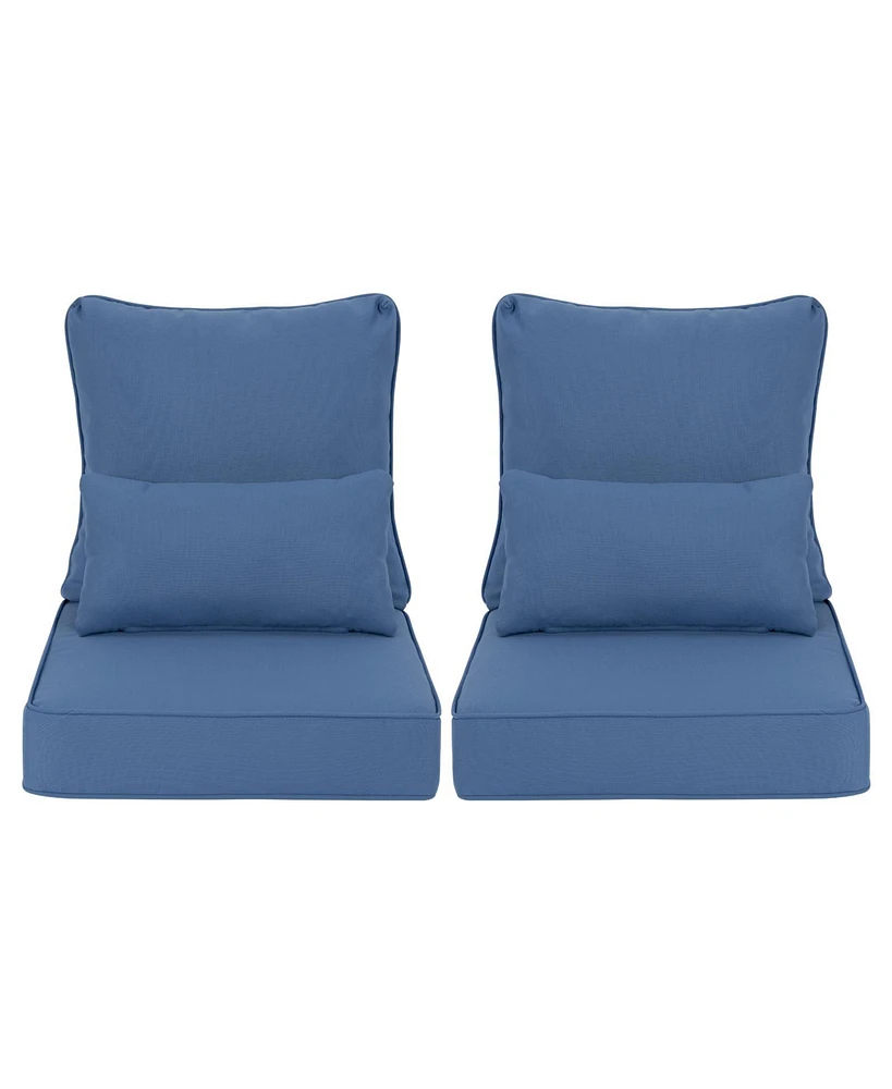 Aoodor 24'' x Outdoor Deep Seat Chair Cushion Set, Olefin Fabric Slipcovers with Sponge Foam (Set of 2 Seats, Backs, Lumbar Pillows)