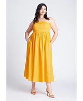 Eloquii Women's Plus Poplin Fit And Flare Maxi Dress