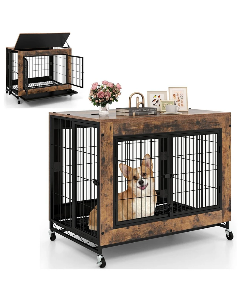 Industrial Dog Kennel with Flip-up Top 3 Lockable Doors and Removable Tray