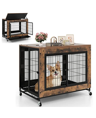Industrial Dog Kennel with Flip-up Top 3 Lockable Doors and Removable Tray