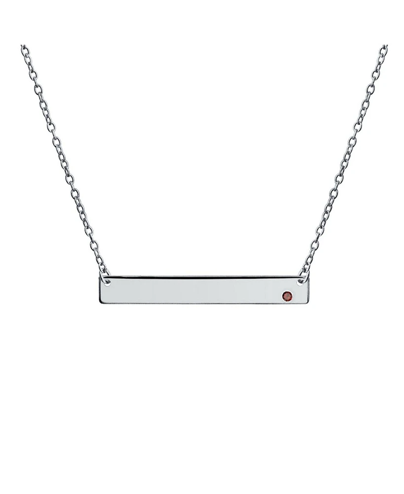 Bling Jewelry Horizontal Sideway Inspirational Flat Bar Name Plated Pendant Necklace .925 Sterling Silver Crystal Accent