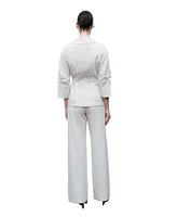 Nocturne Women's Linen Blend Striped High Waist Pants