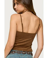 Edikted Women's Split Front Faux Suede Tank Top