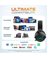 Delton Wireless Gaming Headset with Retractable Cvc Mic, Auto Pair Usb Dongle, 35 hrs Talk time, Fast Charging Gaming Headphones with Rgb Light for Pc